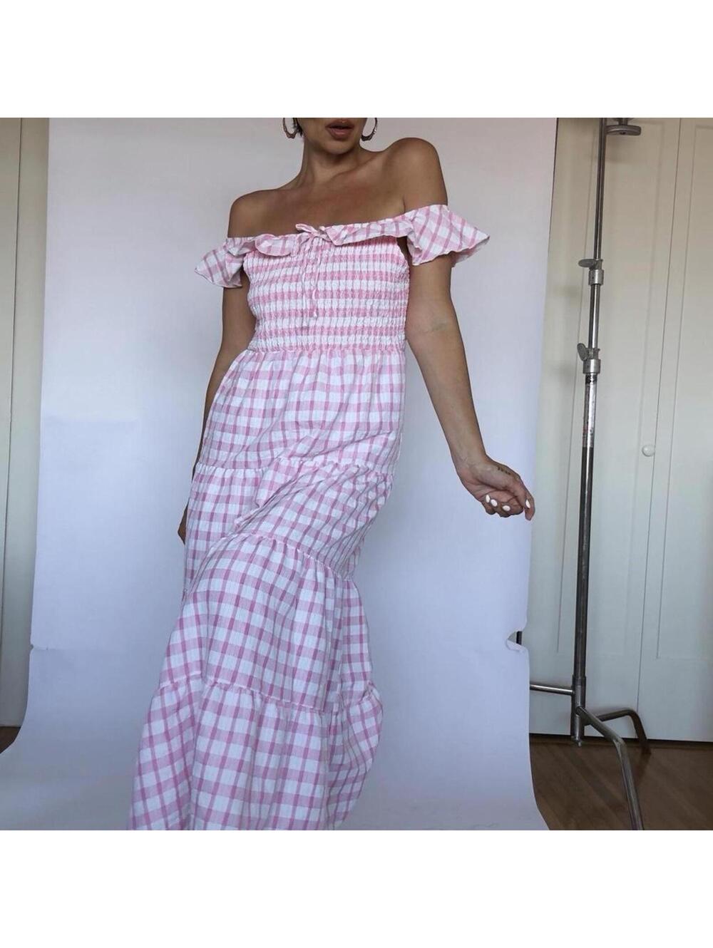 Pink gingham midi dress - Picture 5 of 8